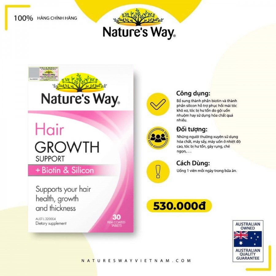 Nature’s Way Hair Growth Support + Biotin & Silicon – Hỗ trợ tăng cường sức khỏe mái tóc