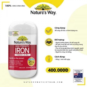 Nature’s Way High Strength Iron + Vitamin C&B12 – Hỗ trợ bổ sung sắt hữu cơ cho cơ thể