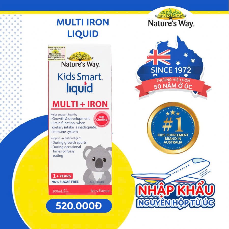 Nature's Way Kids Smart Liquid Multi + Iron - Hỗ trợ tăng cường sức khỏe, nâng cao sức đề kháng